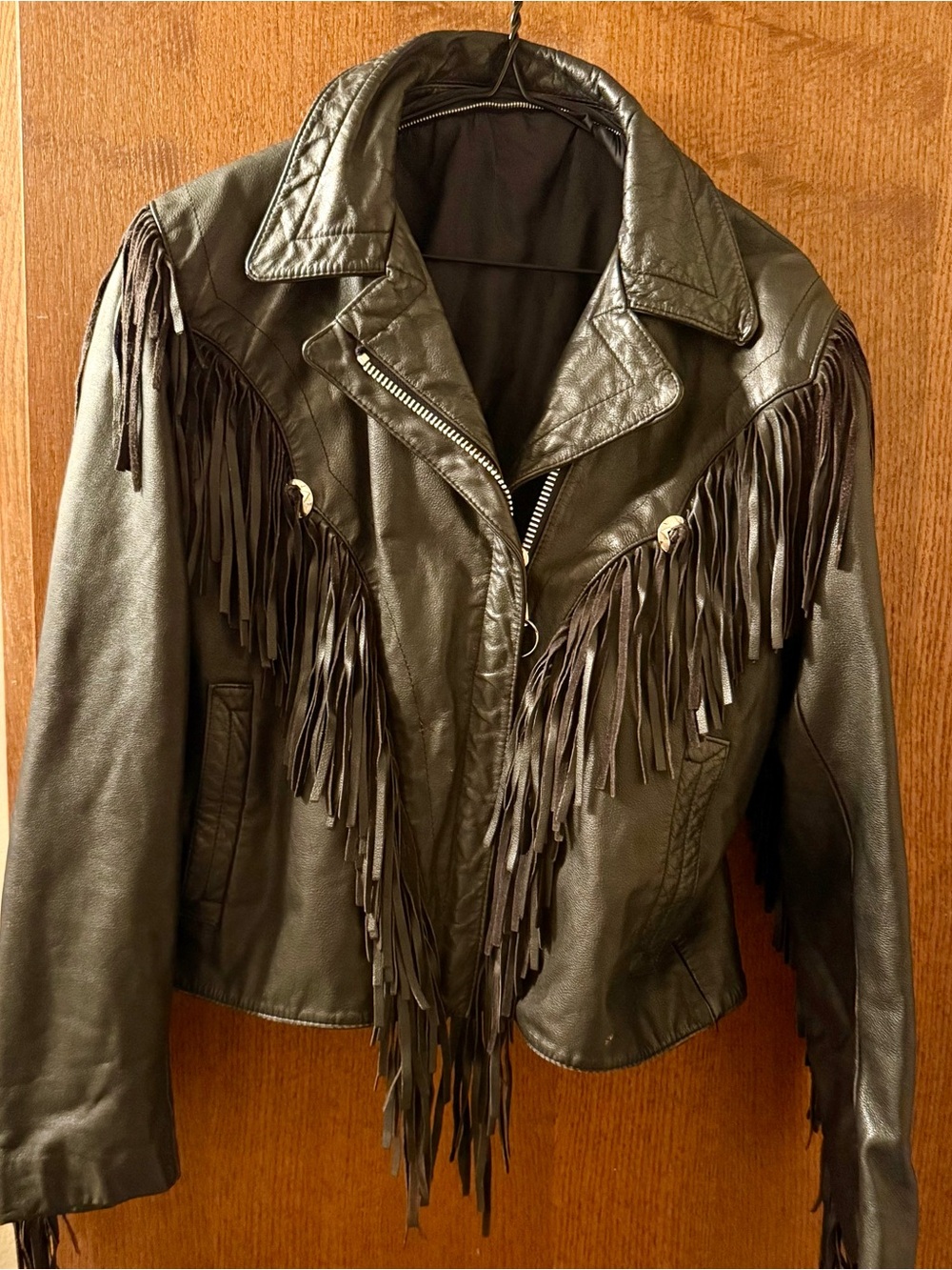 Black Leather Fringe Moto Jacket for Women